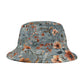 Wildflower Sky Bucket Hat – Rustic Floral Pattern in Dusty Blue & Terra Cotta | Unisex All-Over Print Hat by Lace & Grit