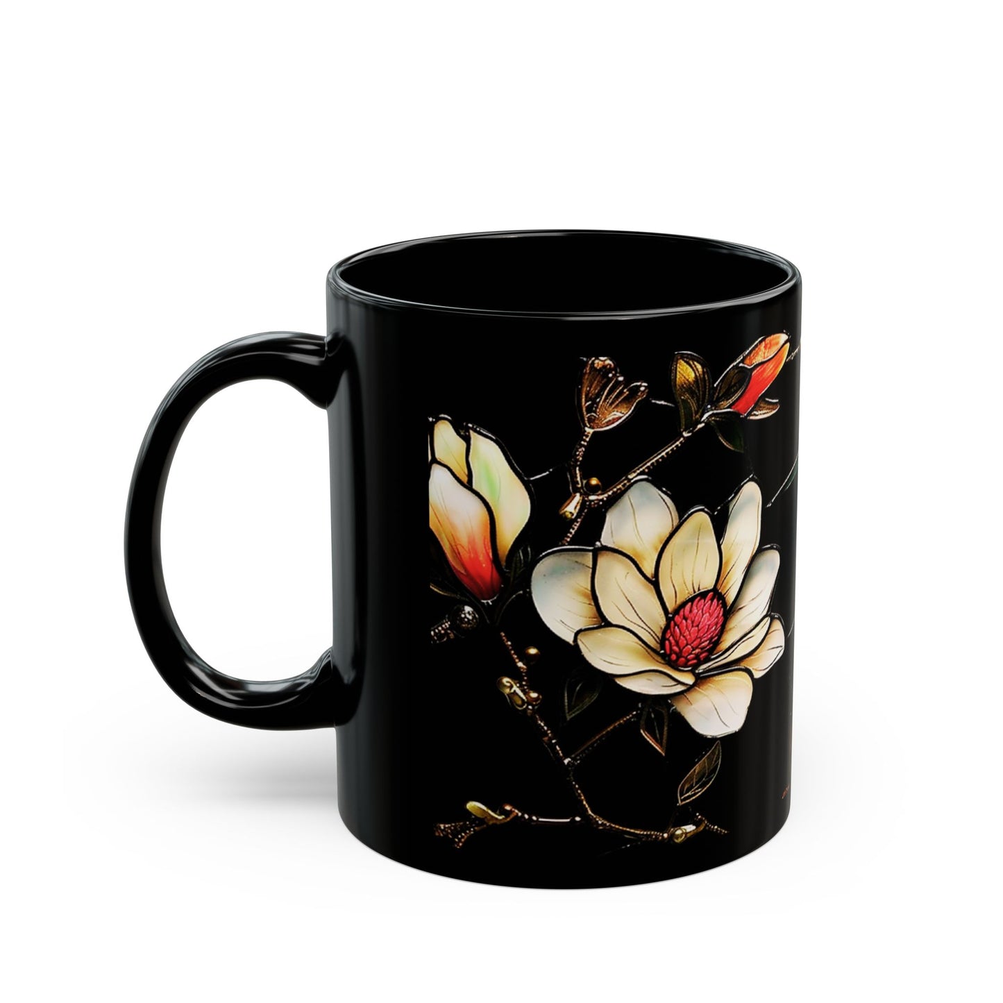 Stained Glass Look Hummingbird – Black Ceramic Mug