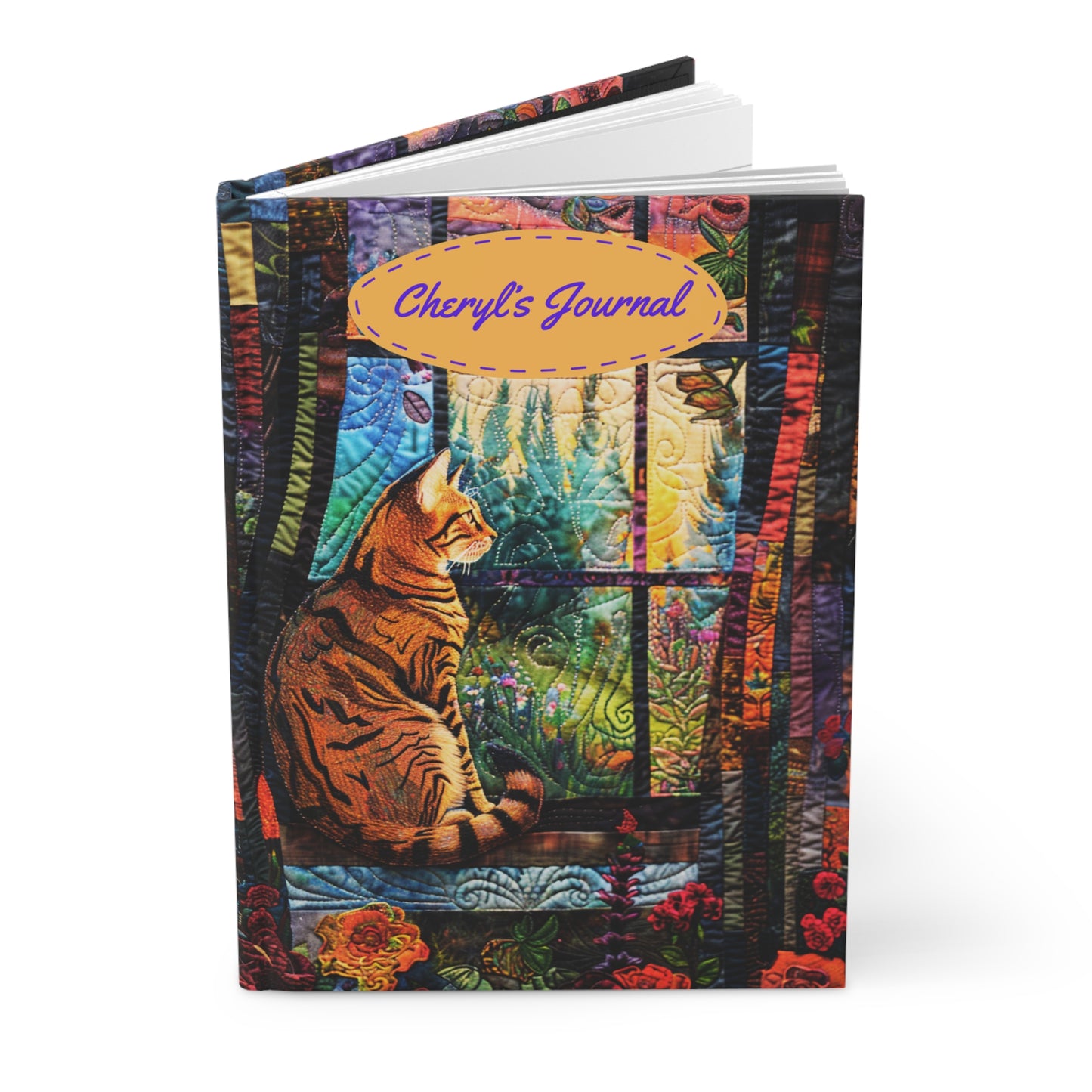 Quilted-Look Bengal Cat Journal - Window Scene, Cat Lover Gift