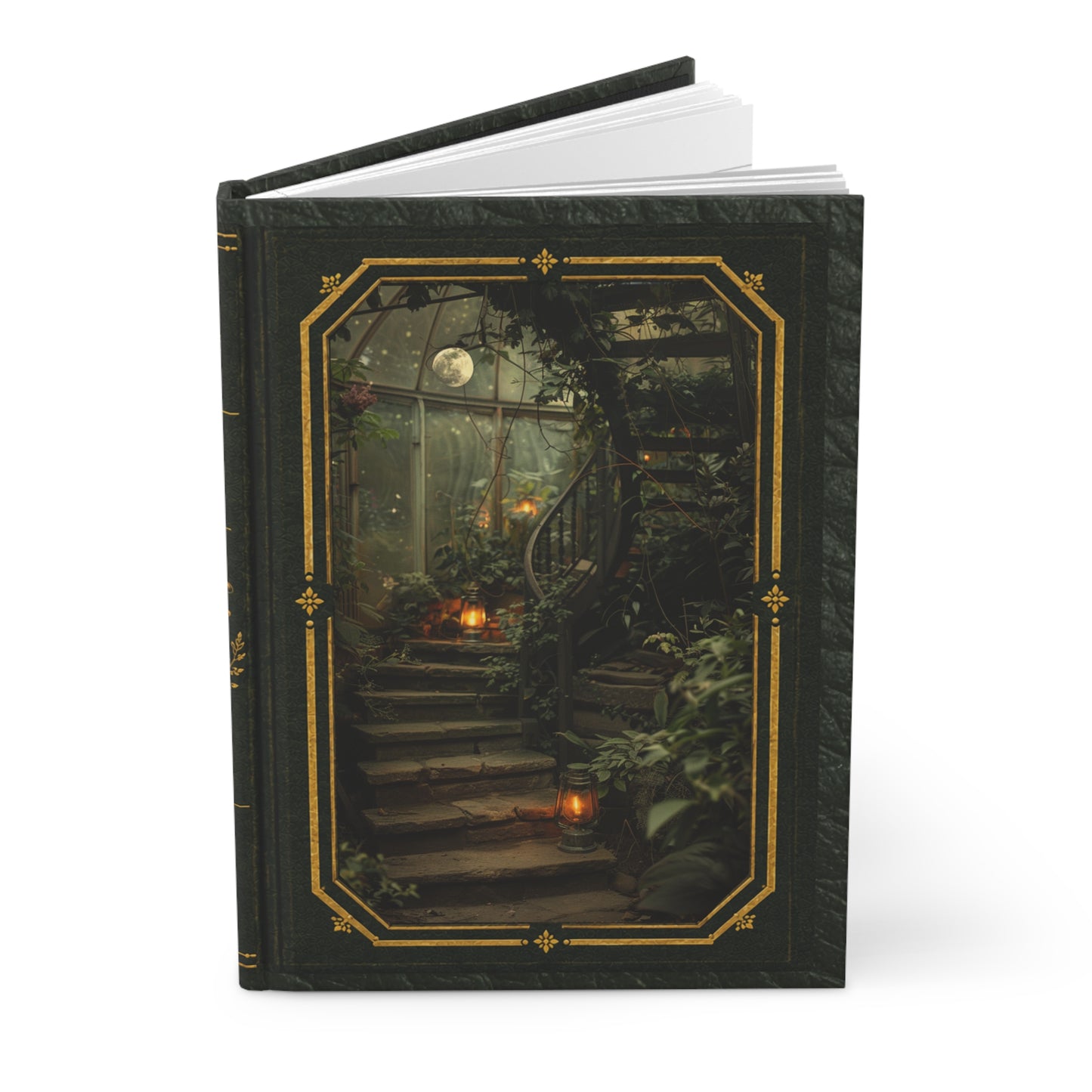 Apothecary Moonlit Stairway Journal – Personalized Vintage-Inspired Botanical Hardcover Notebook