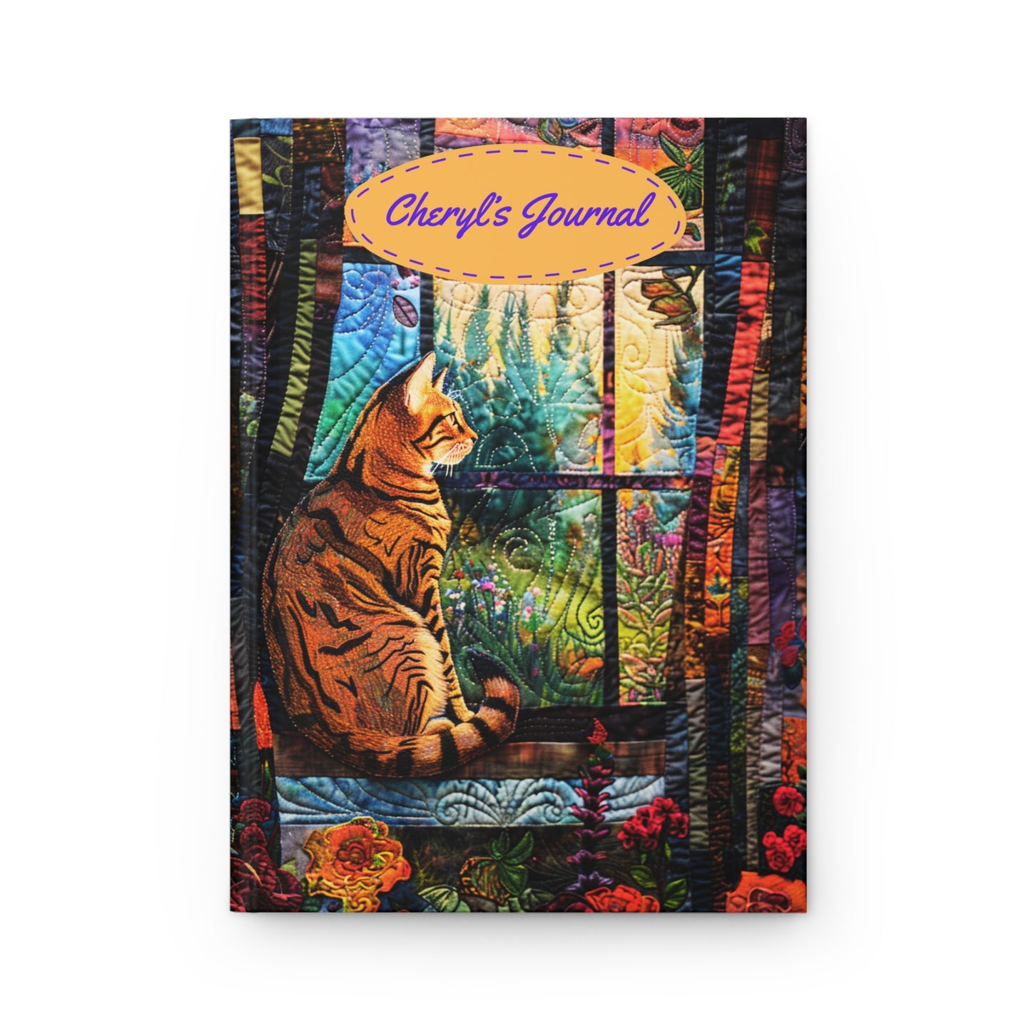 Quilted-Look Bengal Cat Journal - Window Scene, Cat Lover Gift