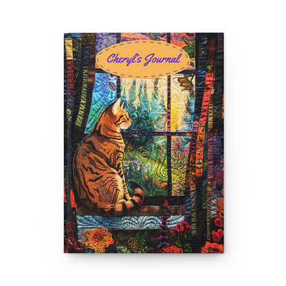 Quilted-Look Bengal Cat Journal - Window Scene, Cat Lover Gift