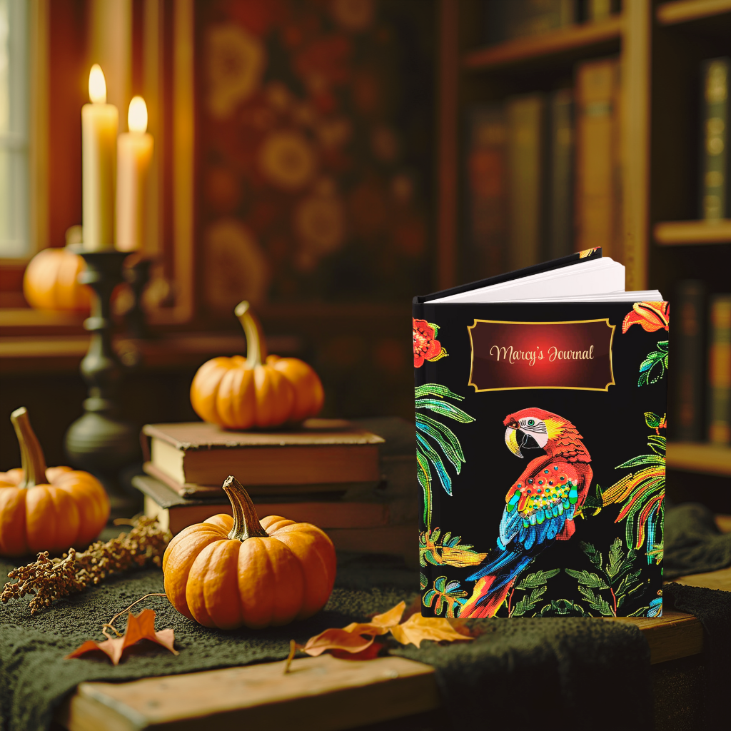 Beaded Look Parrot Quilted Journal – Colorful Tropical Notebook Gift