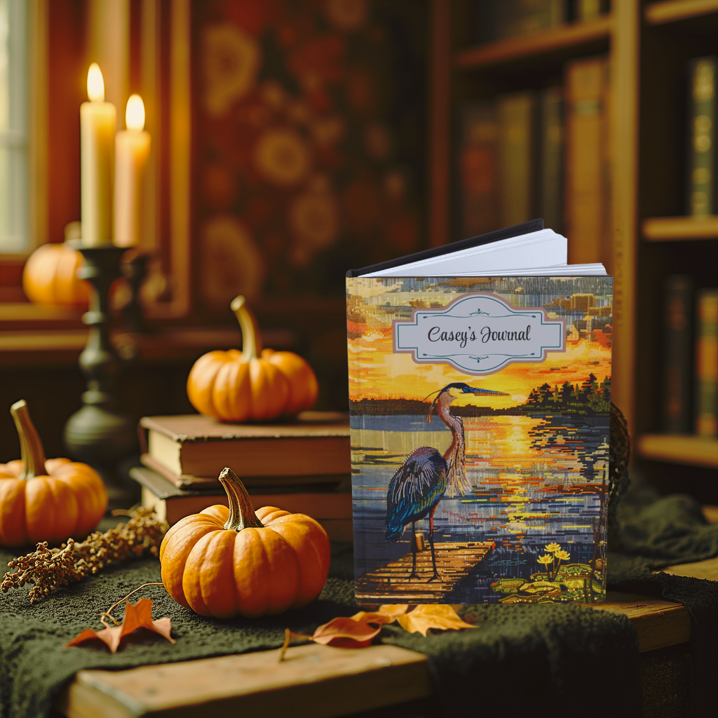 Beaded Look Blue Heron – Hardcover Journal