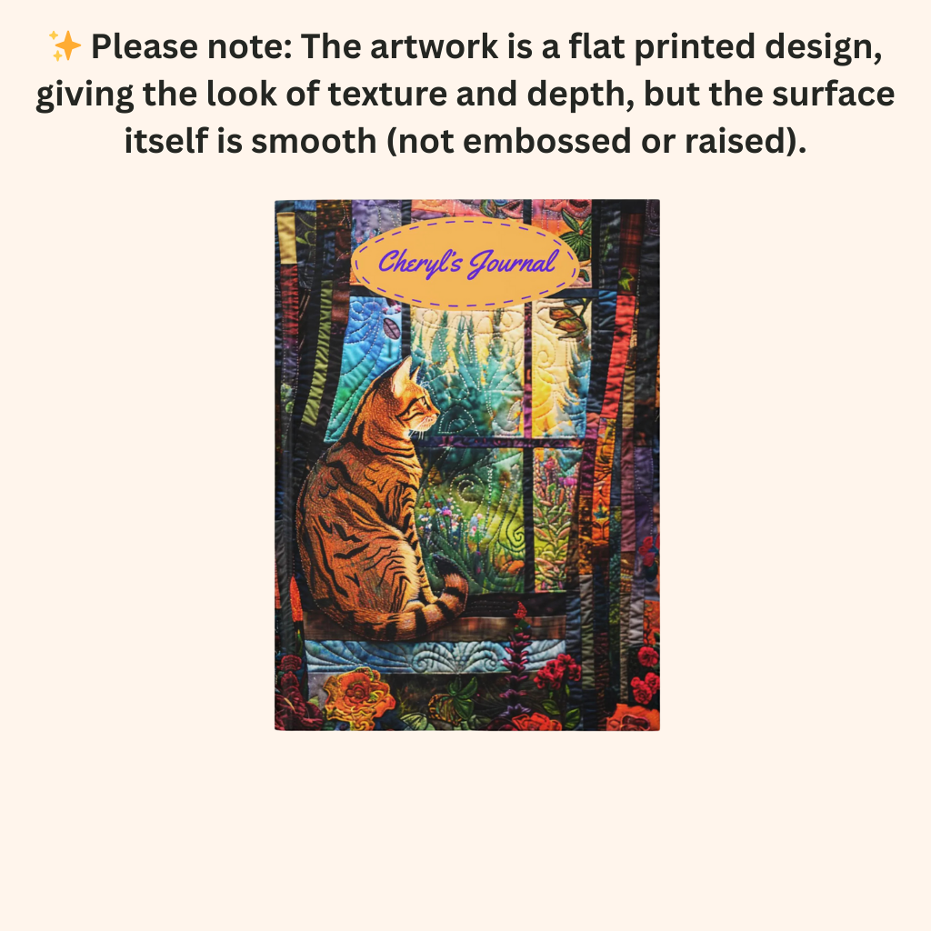 Quilted-Look Bengal Cat Journal - Window Scene, Cat Lover Gift