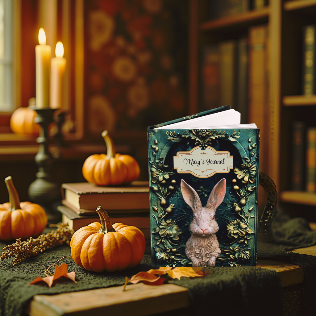 Embossed Look Rabbit Journal – Whimsical Garden Writing Notebook