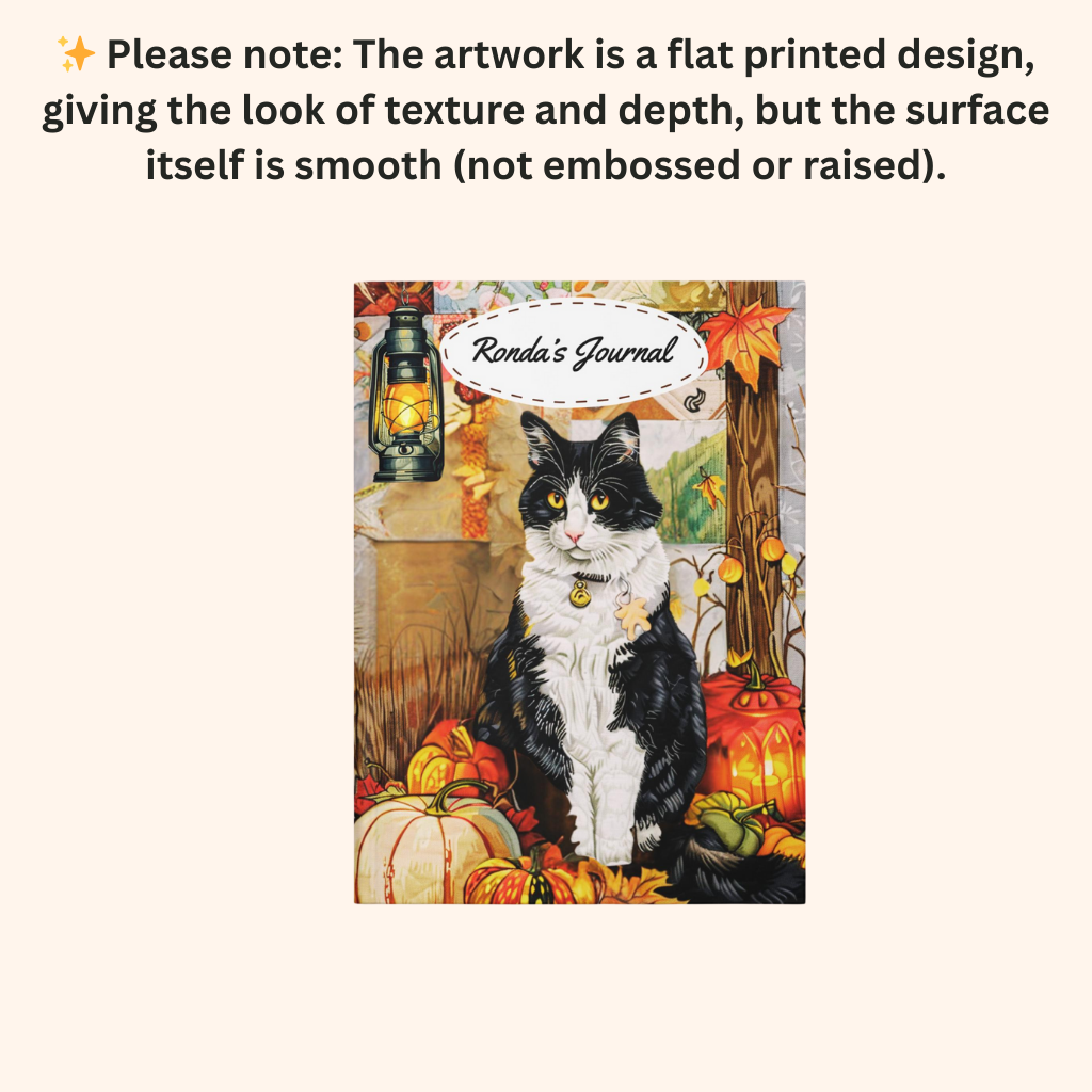 Quilted-Look Tuxedo Cat Journal - Autumn Lantern Scene, Cat Lover Gift