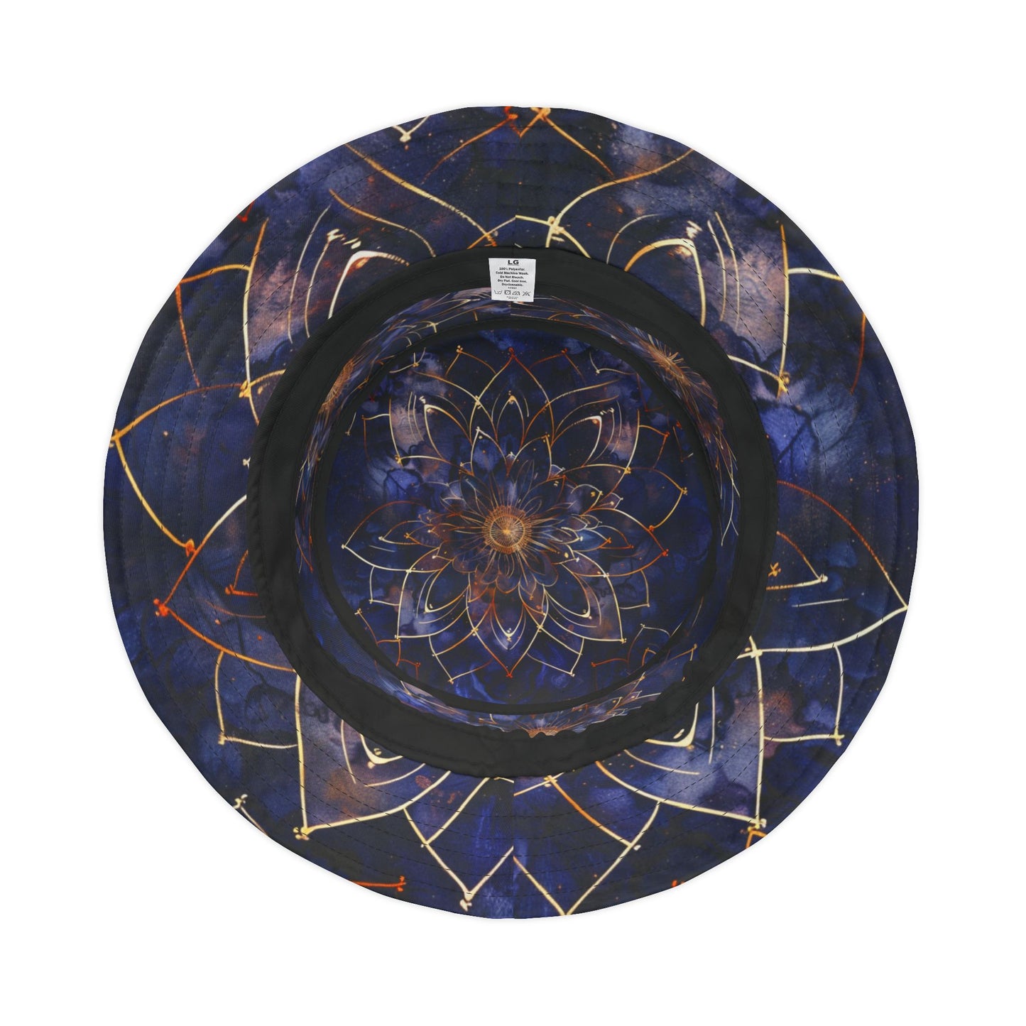 Celestial Bloom Bucket Hat – Cosmic Mandala in Indigo & Gold | Unisex All-Over Print Hat by Lace & Grit.