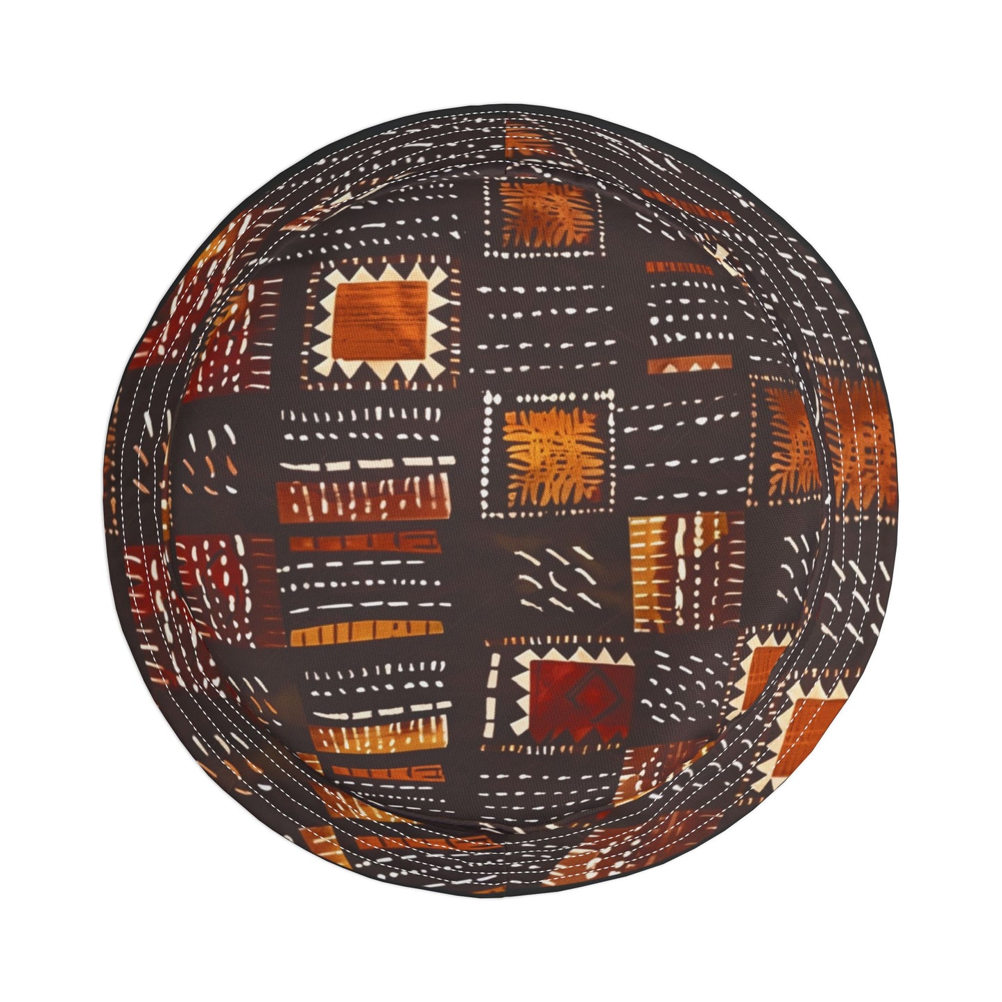 Amber Dusk Bucket Hat – Tribal Patch Pattern in Copper & Chestnut | Unisex All-Over Print Hat by Lace & Grit