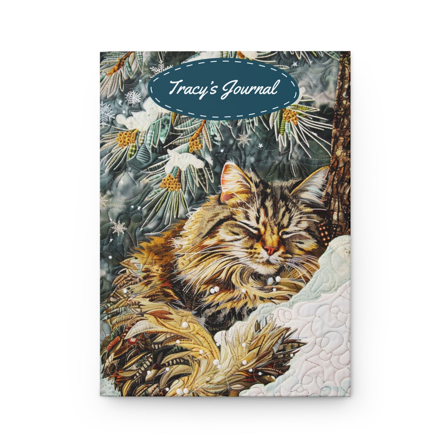 Quilted-Look Norwegian Forest Cat Journal - Winter Scene, Cat Gift