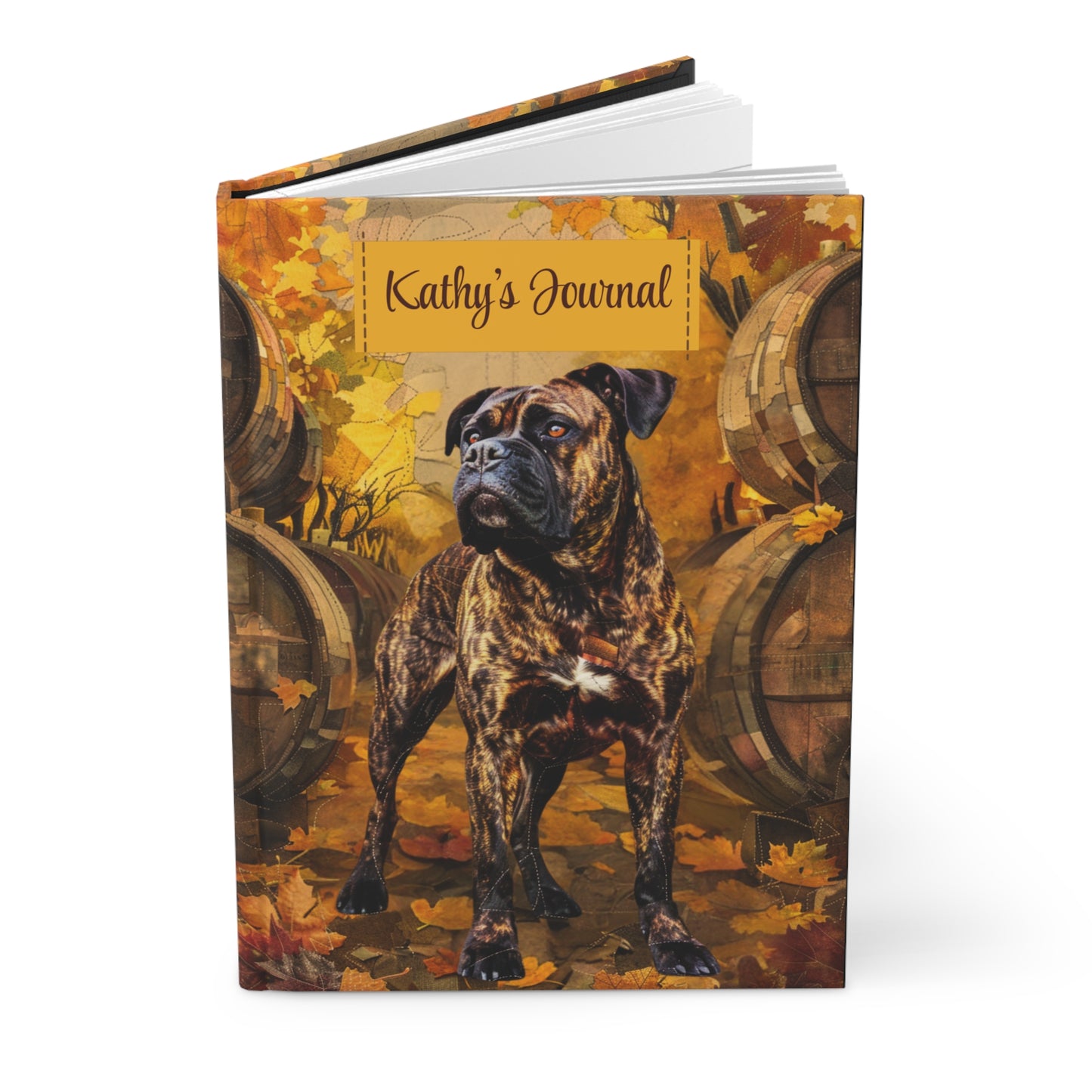 Quilted-Look Brindle Boxer Journal - Autumn Vineyard Scene, Dog Gift