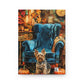 Quilted Yorkie Hardcover Journal - Cozy Autumn Armchair Scene