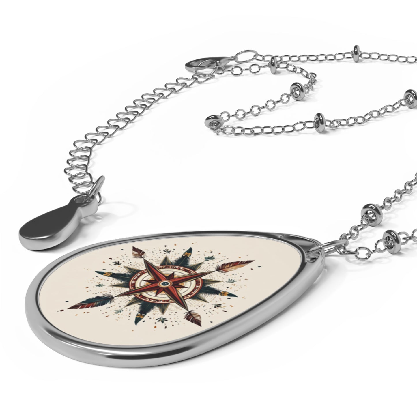 Feather Compass Necklace – Boho Teardrop Pendant with Tribal Navigation Symbol | Free Spirit Jewelry for Life’s Journey