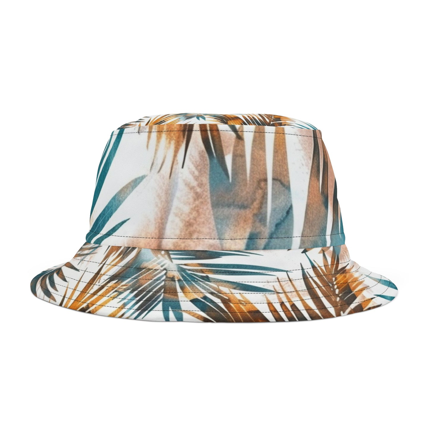 Tropical Muse Bucket Hat – Boho Palm Leaf Pattern in Teal & Copper | Unisex All-Over Print Hat by Lace & Grit