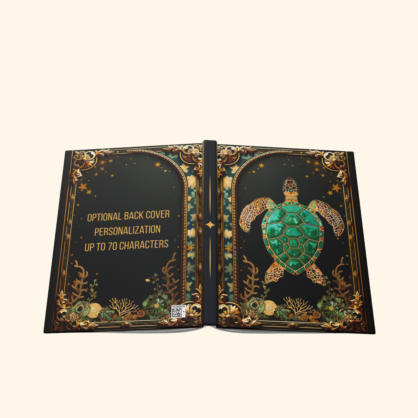 Sea Turtle Journal – Ocean Fantasy Notebook, Gold Filigree Turtle Diary, Personalized Hardcover Journal, Coastal Gift for Ocean Lovers