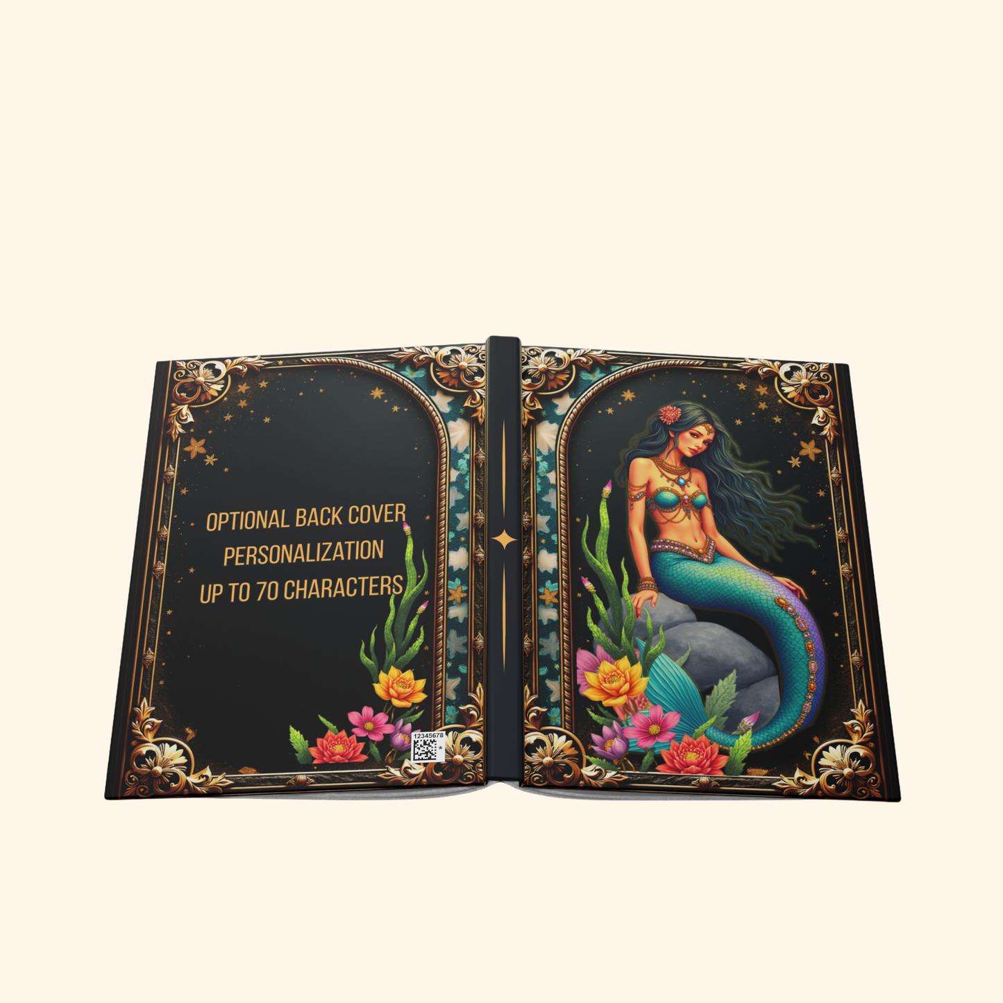 Mermaid Journal – Ocean Fantasy Notebook, Gold Filigree Mermaid Diary, Personalized Hardcover Journal, Sea Lover Gift for Writers