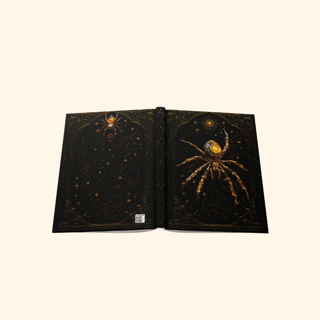 Steampunk Spider Journal – Mechanical Web Design with Vintage Clockwork Details – Hardcover Writing Notebook – Optional Personalization