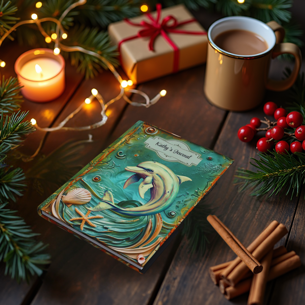 Embossed Look Dolphin Journal – Ocean Fantasy Writing Notebook Gift