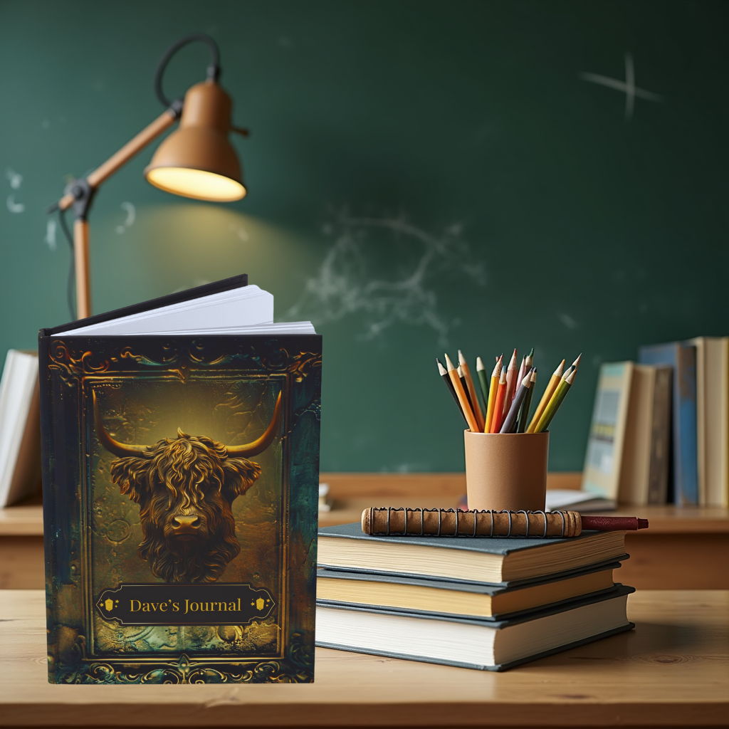 Embossed Look Highland Cow Journal – Rustic Fantasy Writing Notebook