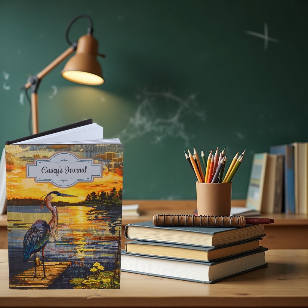 Beaded Look Blue Heron – Hardcover Journal