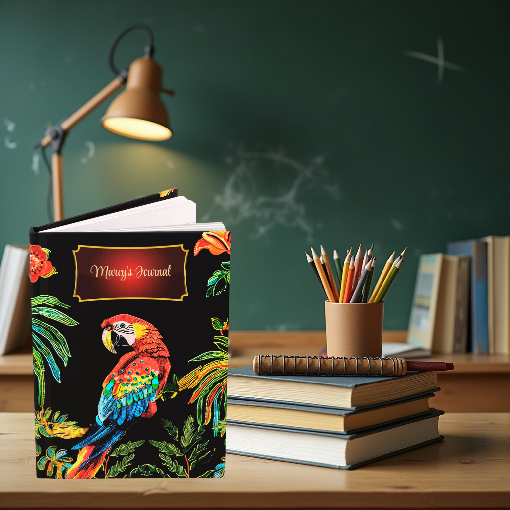 Beaded Look Parrot Quilted Journal – Colorful Tropical Notebook Gift