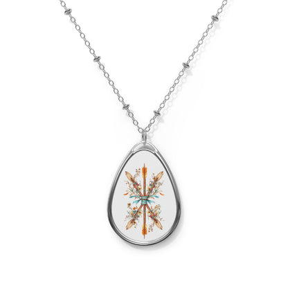 Boho Crossed Arrows Teardrop Necklace – Floral Rustic Charm | Symbolic Jewelry for Free Spirits
