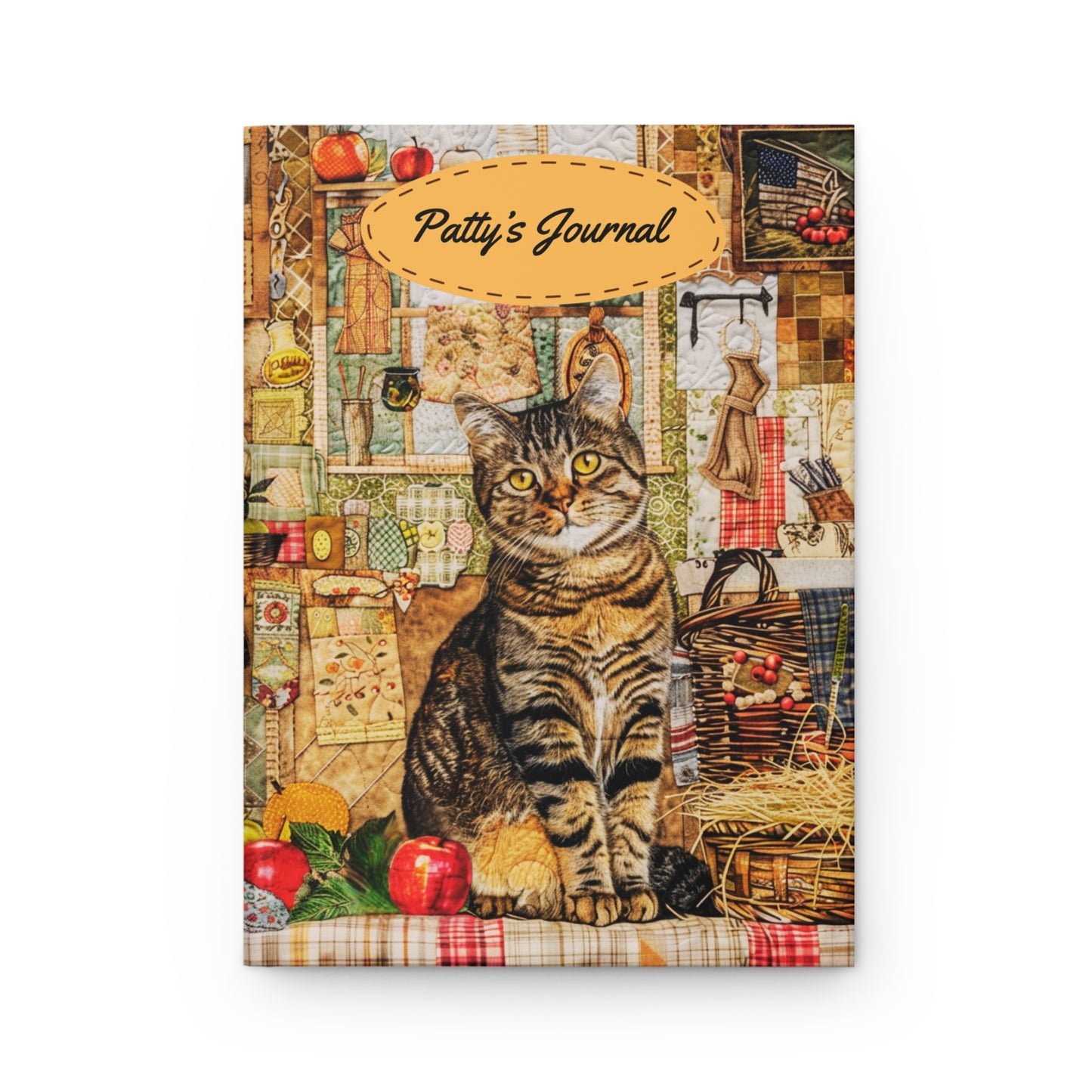 Quilted-Look Tabby Cat Journal - Country Kitchen Scene, Cat Lover Gift