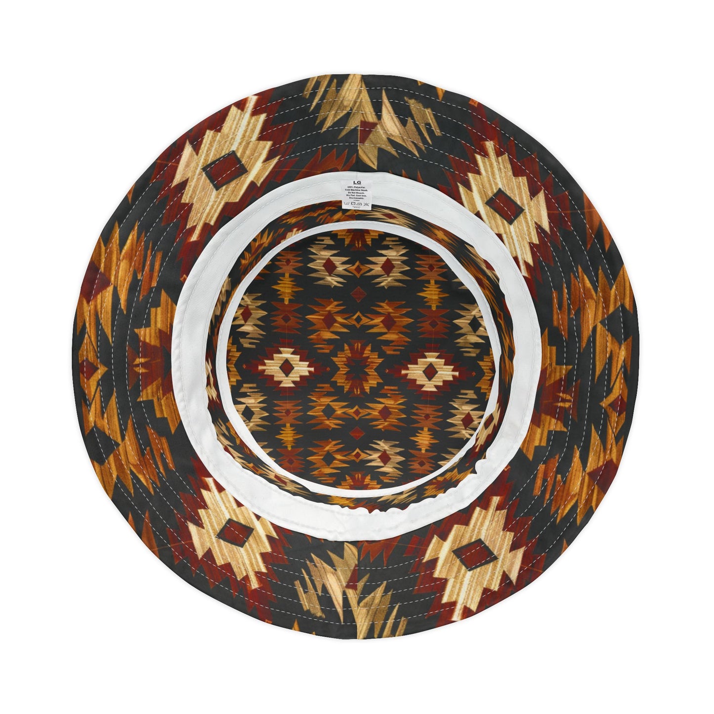 Nomad Ember Bucket Hat – Tribal Desert Pattern in Rust & Sand | Unisex All-Over Print Hat by Lace & Grit