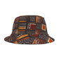 Amber Dusk Bucket Hat – Tribal Patch Pattern in Copper & Chestnut | Unisex All-Over Print Hat by Lace & Grit