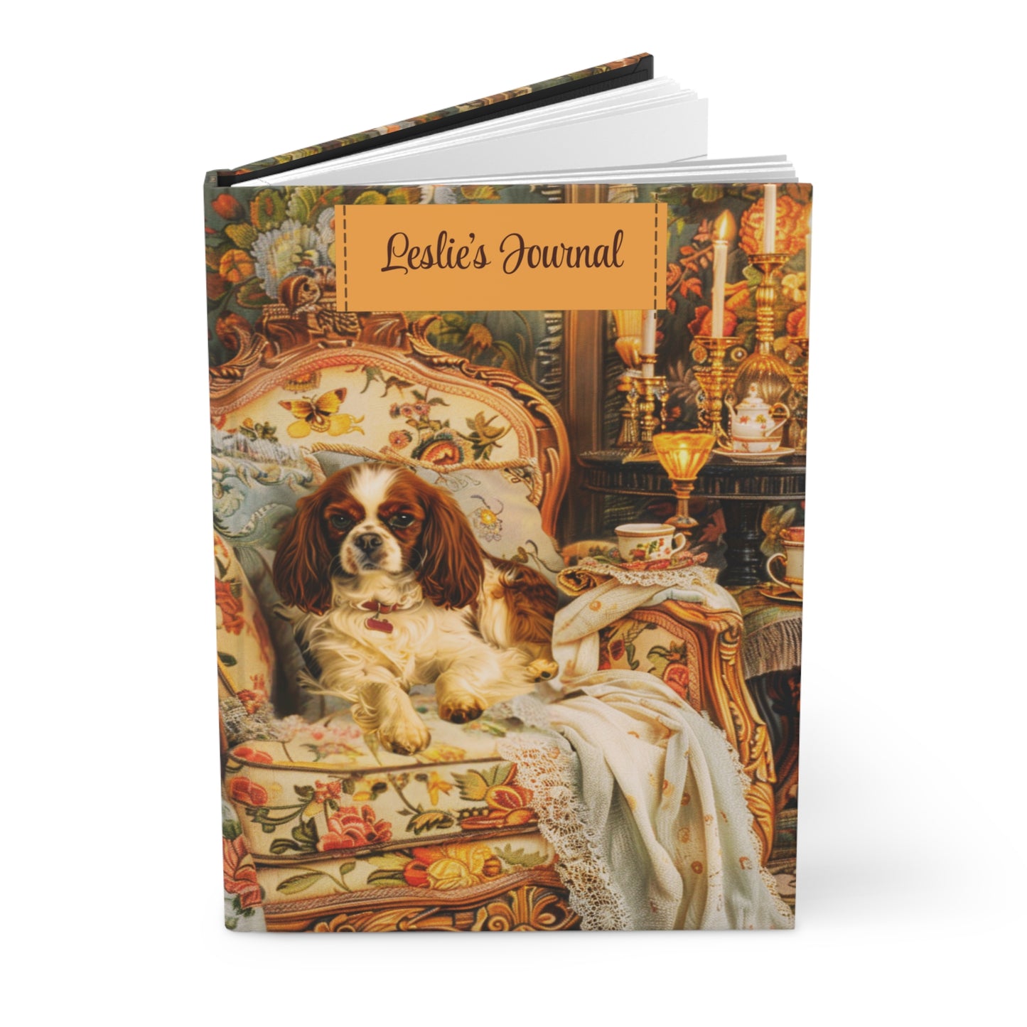 Quilted-Look Cavalier King Charles Journal - Vintage Armchair Scene