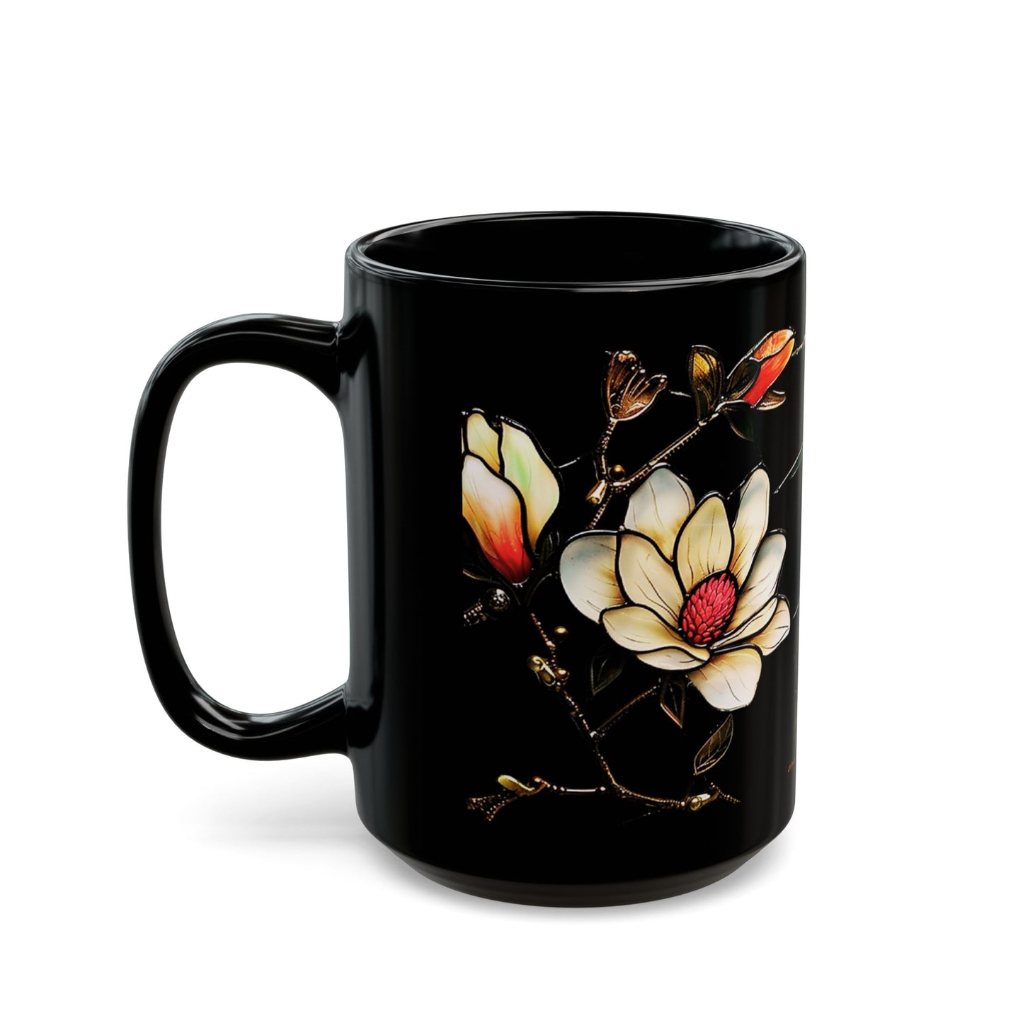 Stained Glass Look Hummingbird – Black Ceramic Mug