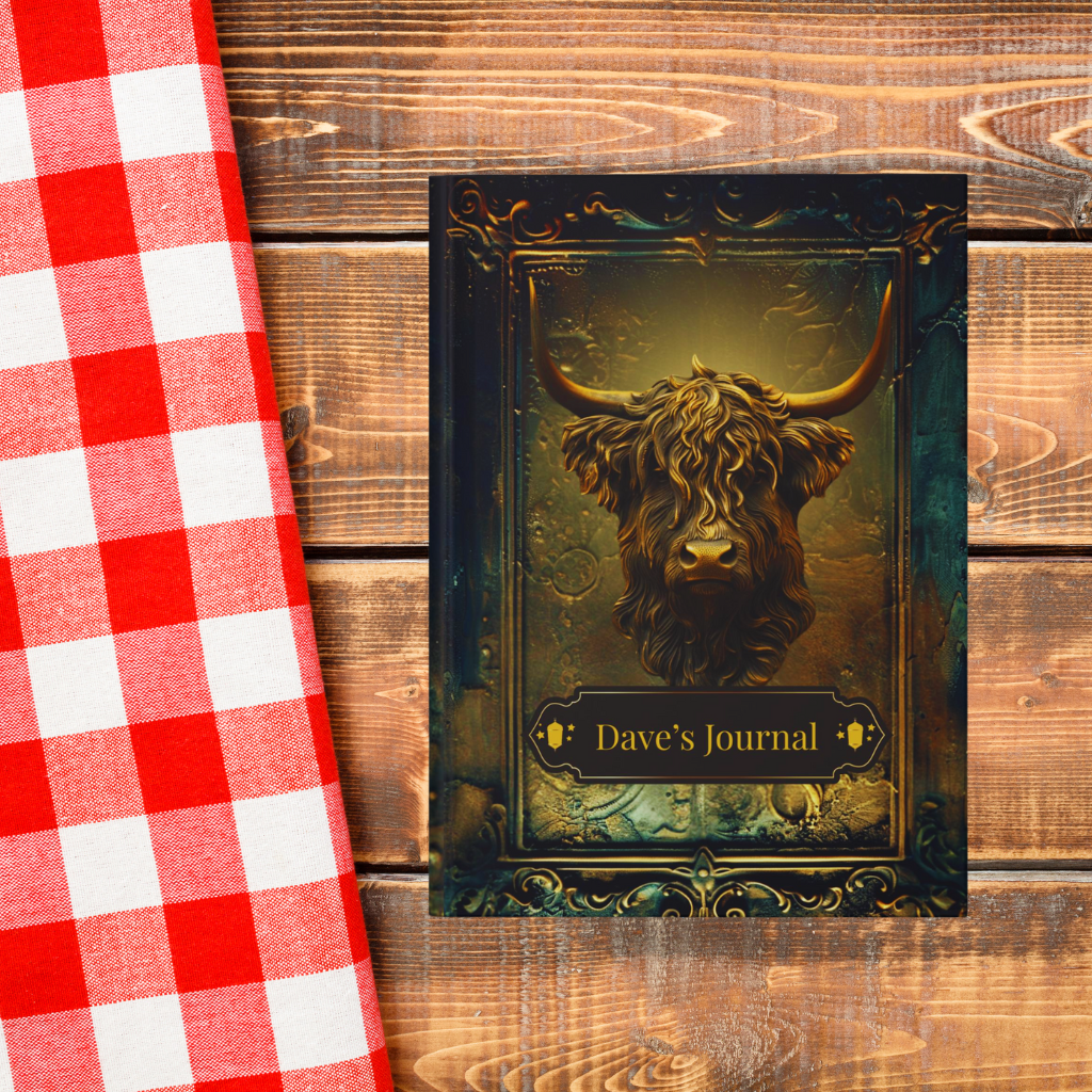 Embossed Look Highland Cow Journal – Rustic Fantasy Writing Notebook
