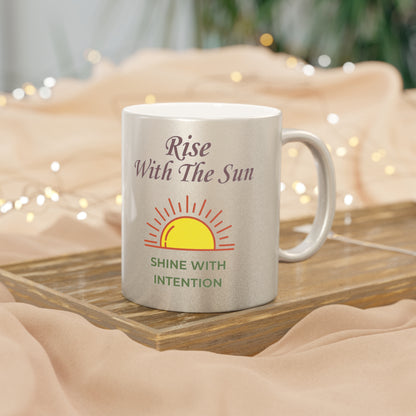 Bohemian Sunrise Metallic Mug – Gold or Silver Finish – Rise With The Sun, Shine With Intention