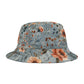 Wildflower Sky Bucket Hat – Rustic Floral Pattern in Dusty Blue & Terra Cotta | Unisex All-Over Print Hat by Lace & Grit