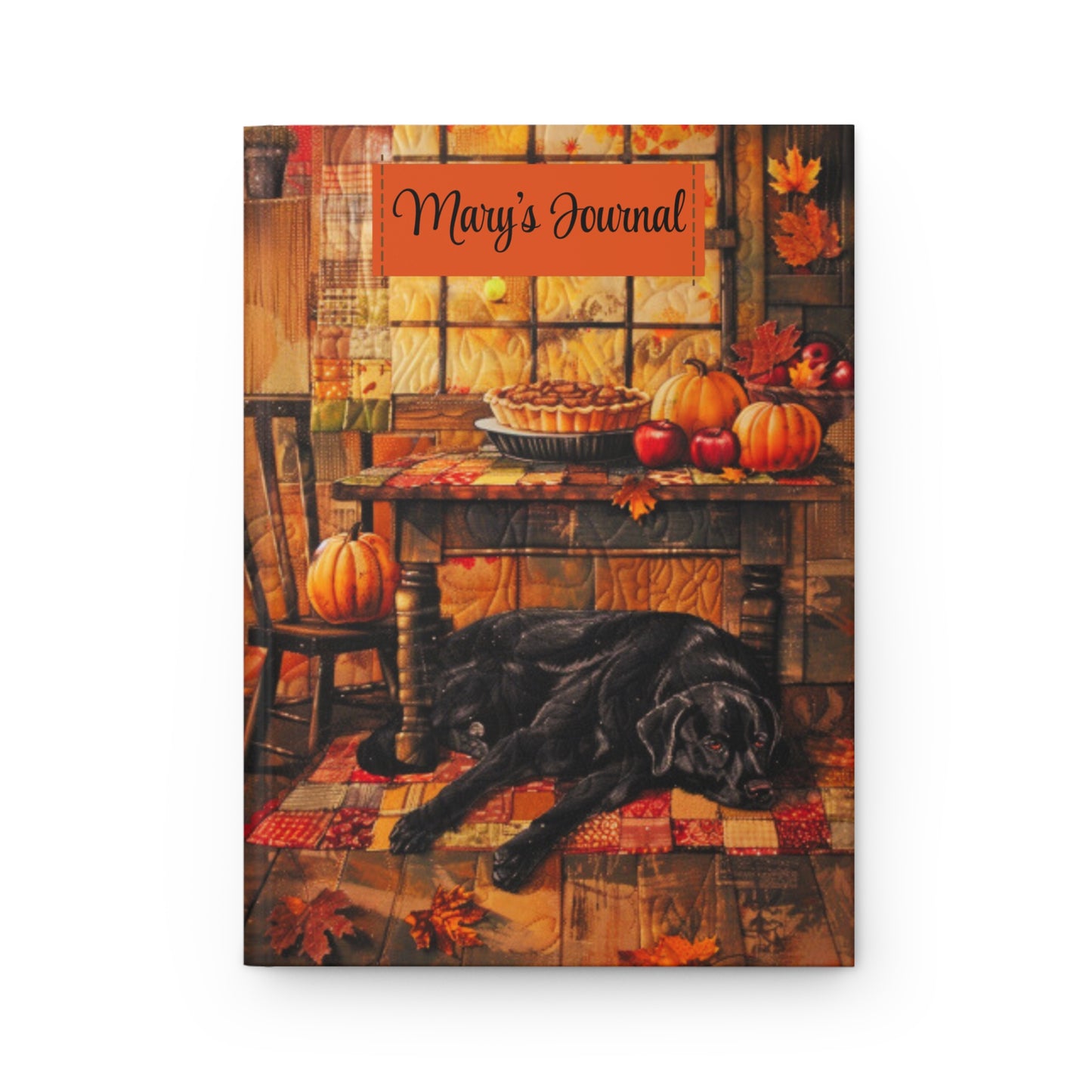 Quilted-Look Black Lab Journal - Cozy Autumn Kitchen Scene, Dog Gift