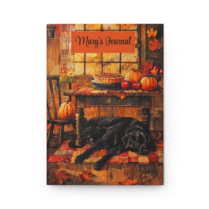 Quilted-Look Black Lab Journal - Cozy Autumn Kitchen Scene, Dog Gift