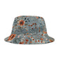 Wildflower Sky Bucket Hat – Rustic Floral Pattern in Dusty Blue & Terra Cotta | Unisex All-Over Print Hat by Lace & Grit