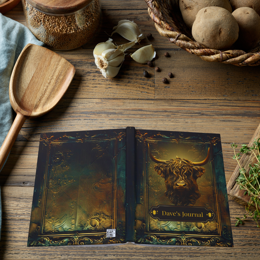 Embossed Look Highland Cow Journal – Rustic Fantasy Writing Notebook