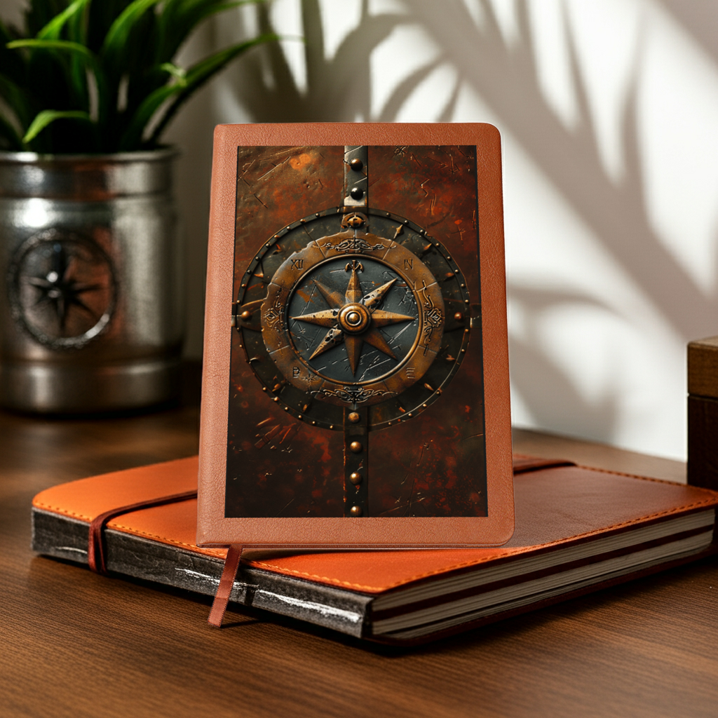 Compass Rose Vegan Leather Journal – Medieval Explorer Fantasy RPG Notebook