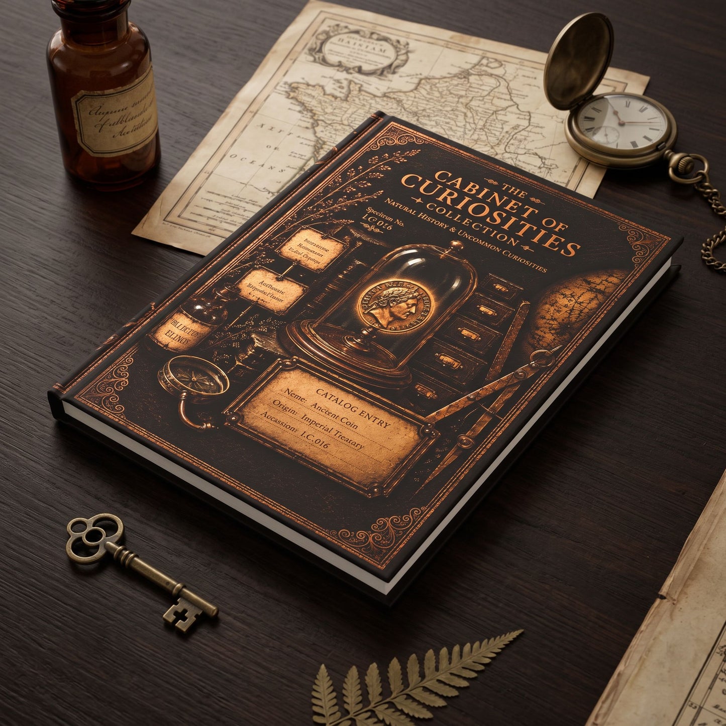 Ancient Coin Journal, Personalized Cabinet of Curiosities Hardcover Notebook, Victorian Dark Academia Gift