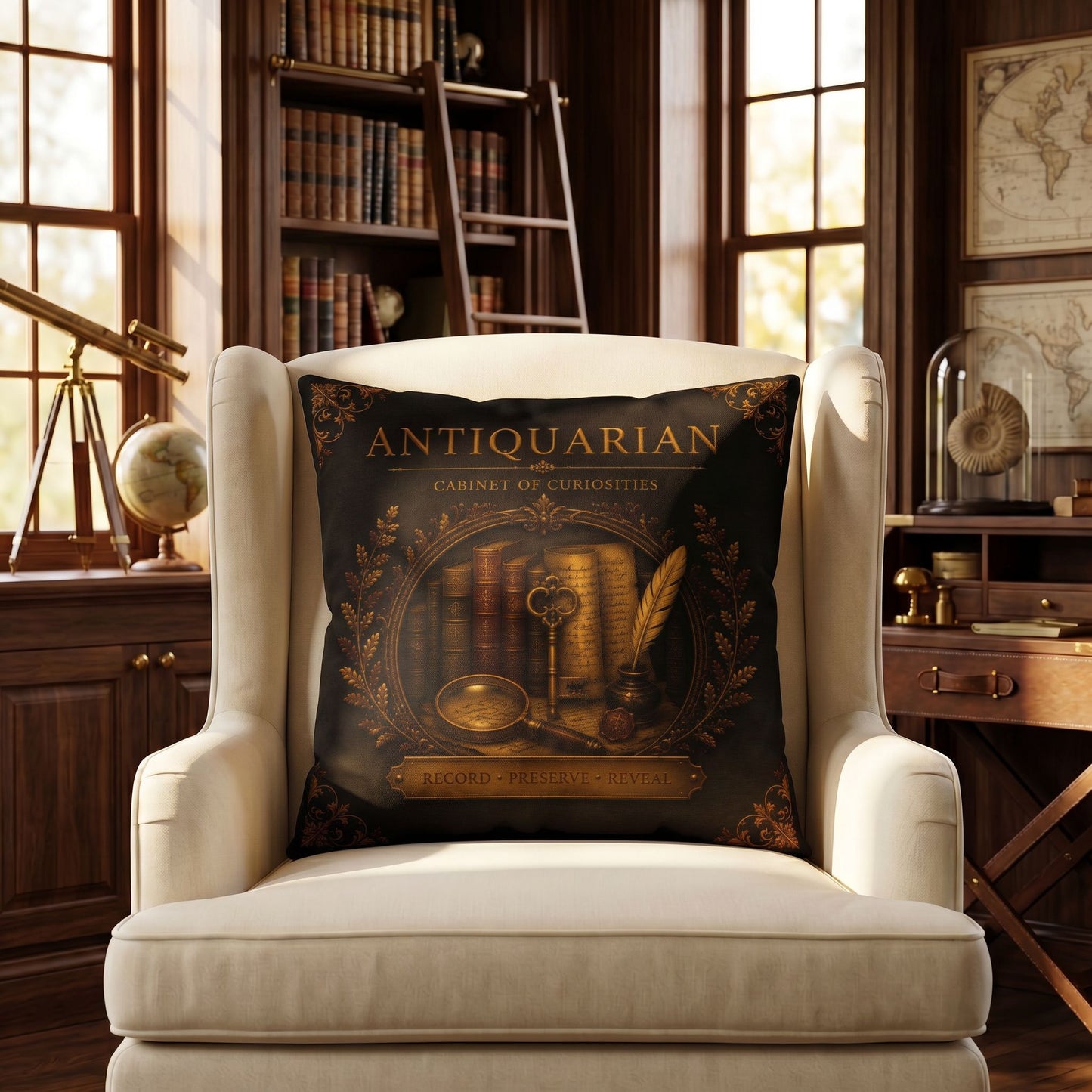 Antiquarian Cabinet of Curiosities Pillow, Dark Academia Throw Pillow, Library Decor Cushion, Museum Style Home Accent
