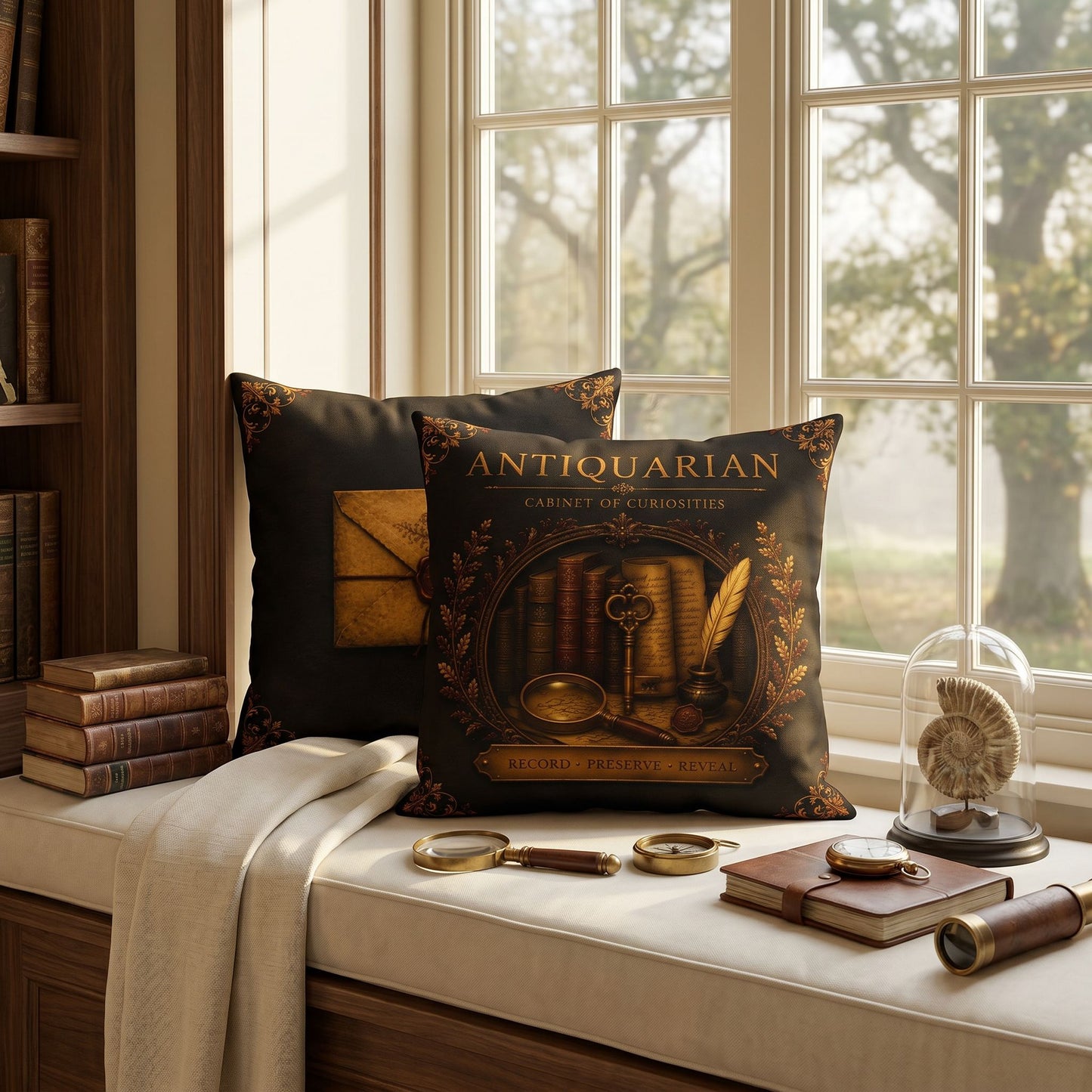 Antiquarian Cabinet of Curiosities Pillow, Dark Academia Throw Pillow, Library Decor Cushion, Museum Style Home Accent