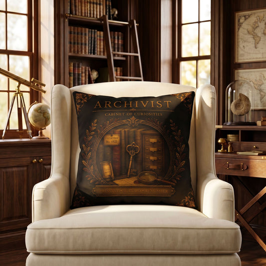 Archivist Cabinet of Curiosities Pillow, Dark Academia Throw Pillow, Library Decor Cushion, Museum Style Home Accent