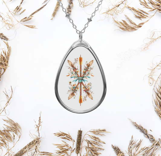 Boho Crossed Arrows Teardrop Necklace – Floral Rustic Charm | Symbolic Jewelry for Free Spirits