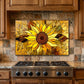 Sunflower Metal Kitchen Backsplash Panel, Stained Glass Inspired Wall Art