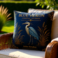 Blue Heron Coastal Pillow, Nautical Throw Pillow, Navy Coastal Cushion, Beach House & Lake House Decor, Coastal Grandma Style