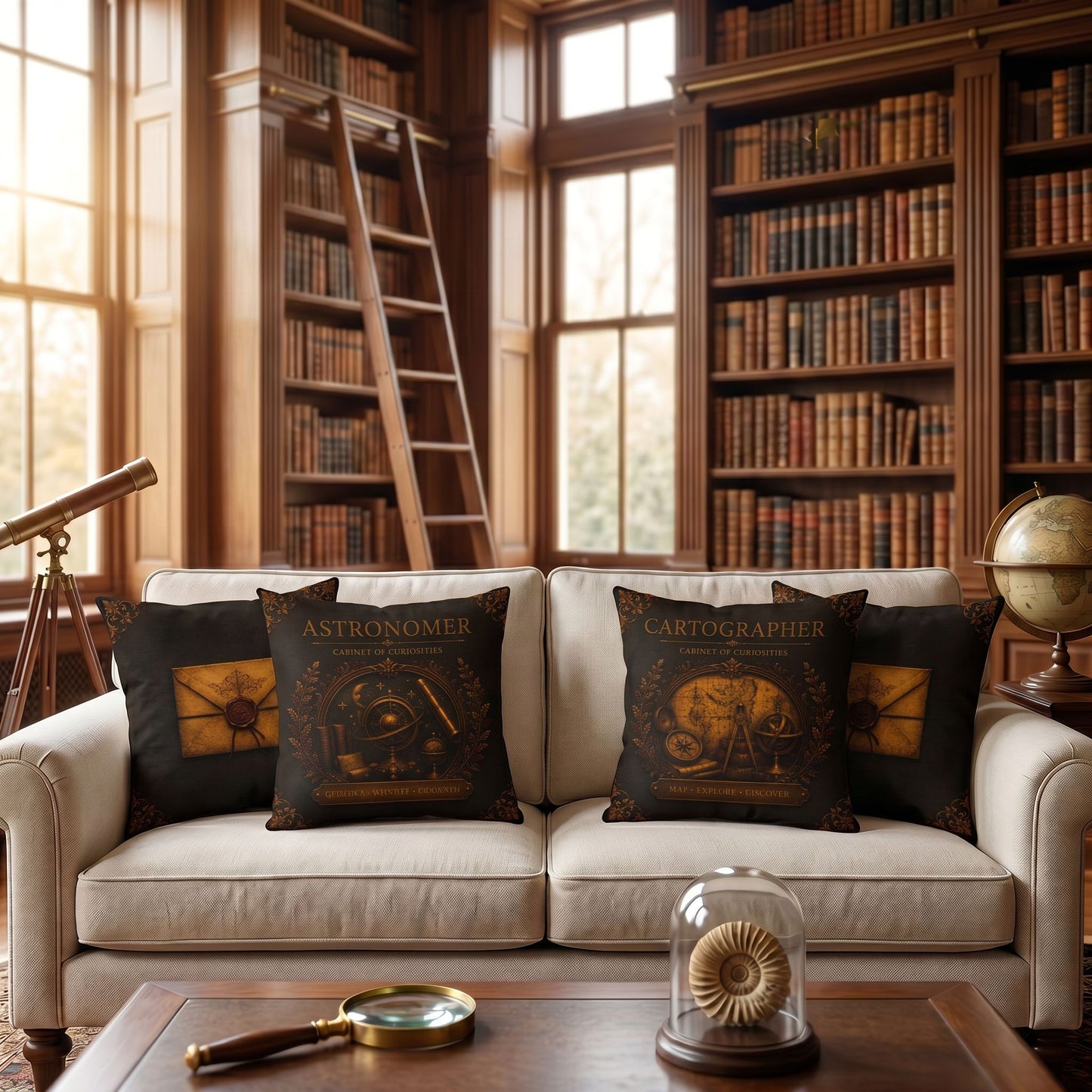 Astronomer Cabinet of Curiosities Pillow, Dark Academia Throw Pillow, Library Decor Cushion, Museum Style Home Accent