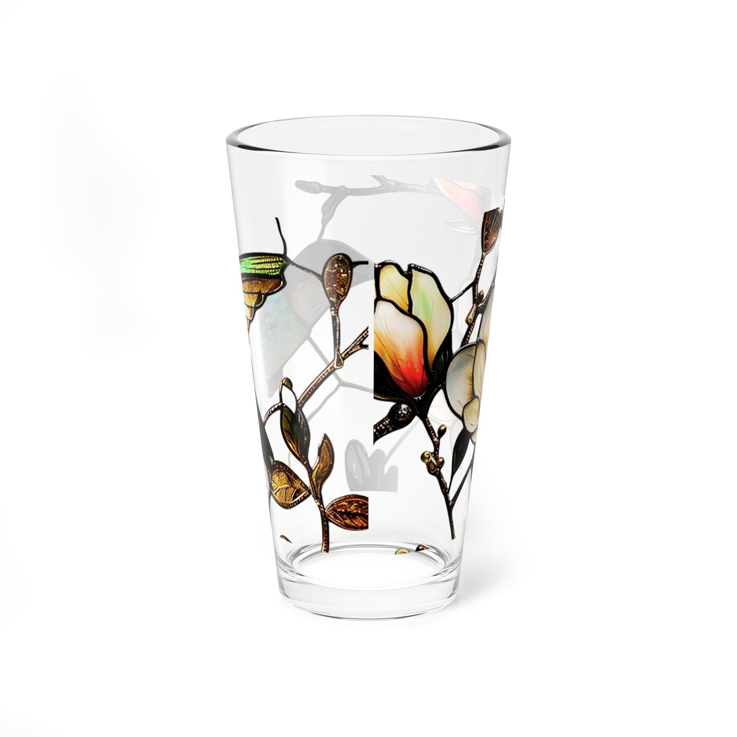 Hummingbird & Magnolia – Stained Glass Look Mixing Glass