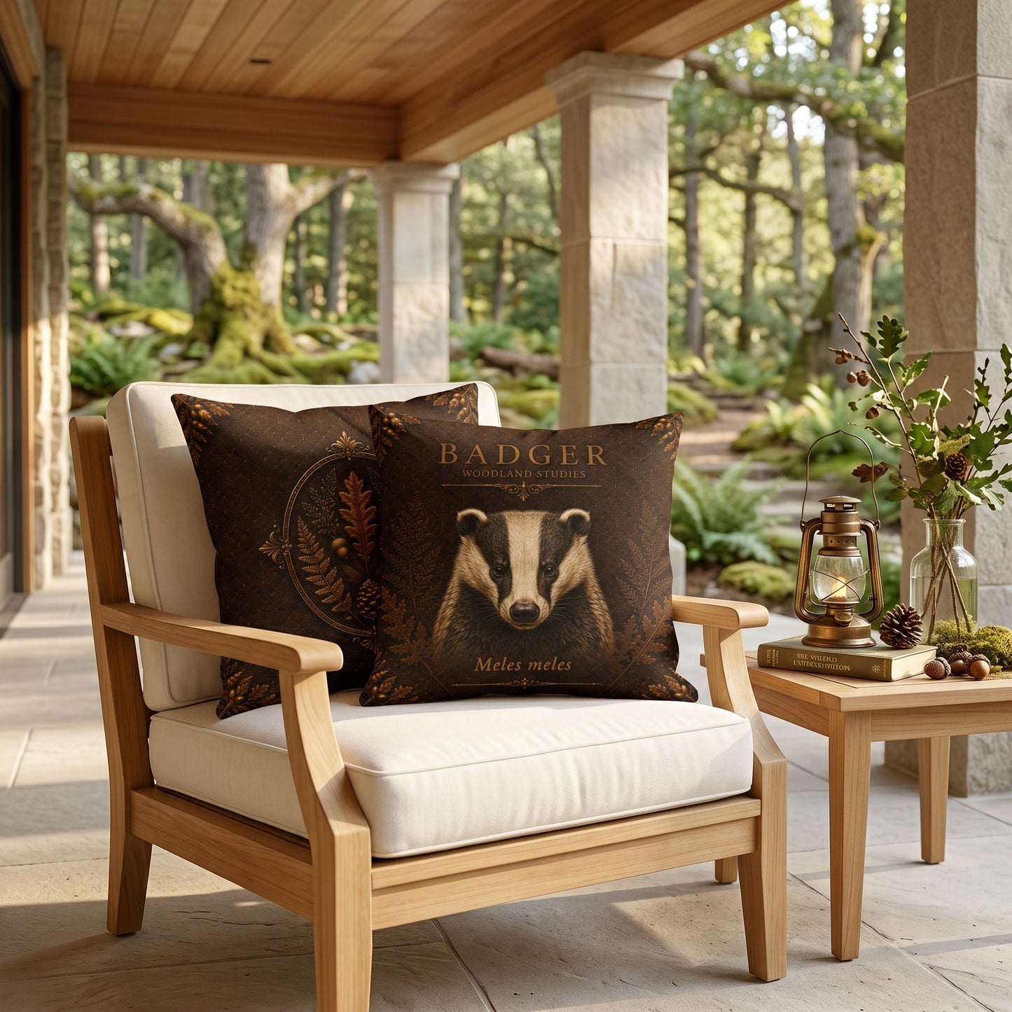 Badger Woodland Pillow, Rustic Throw Pillow, Cabin Decor Cushion, Lodge Style Accent, Wildlife Home Decor