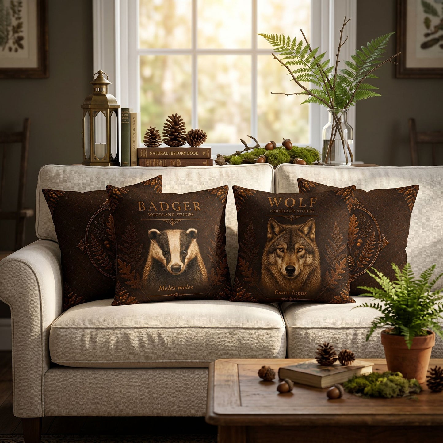 Badger Woodland Pillow, Rustic Throw Pillow, Cabin Decor Cushion, Lodge Style Accent, Wildlife Home Decor